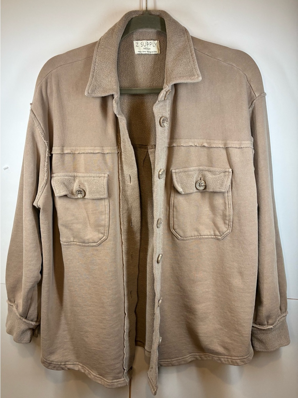 Z Supply French Terry Shacket Taupe Button Front Oversized Size Medium
